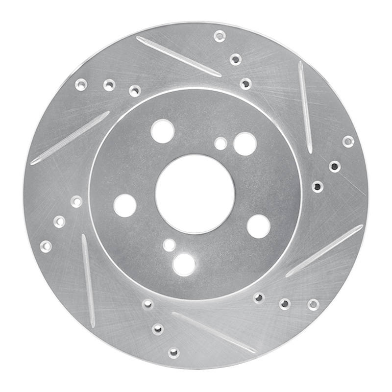 Toyota Prius Brake Rotor (1) - Front Right - R1 Concepts - Drilled & Slotted - Silver - `16-`22
